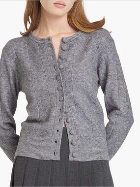 Wayf Gray Ribbed Button Cardigan Sweater